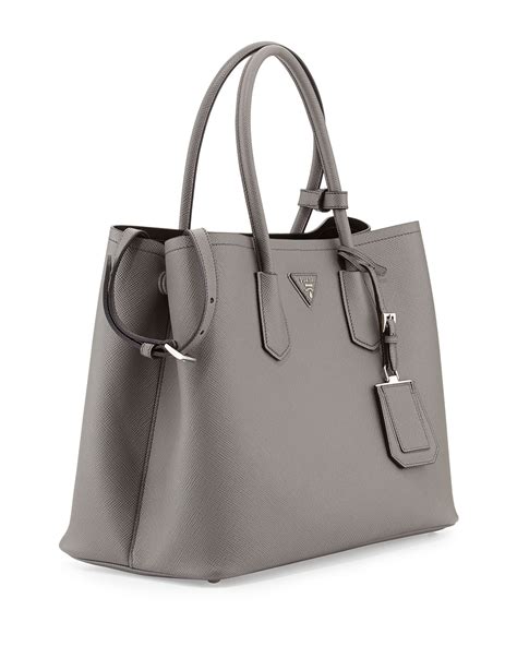 prada cuir double bag grey|Medium Saffiano Leather Double Prada Bag.